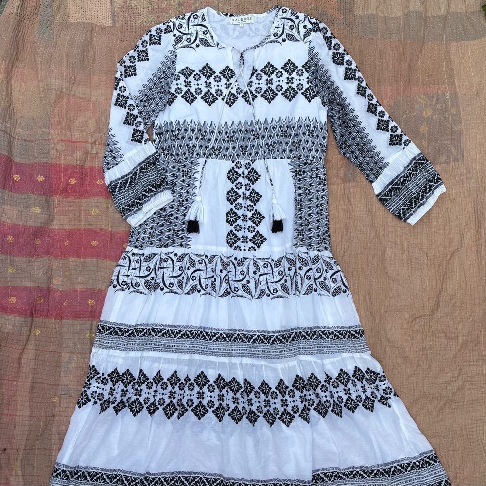 Hale Bob Boho block printed 100% cotton maxi dress size small